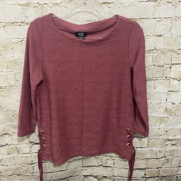 NWT Jones New York Rose Pink 3/4 Sleeve Tie Hem Textured Top - Picture 1 of 6
